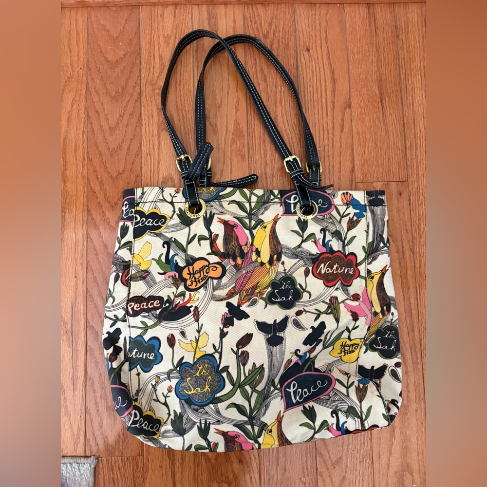 Sakroots Large Peace Print Floral and Bird Print Tote